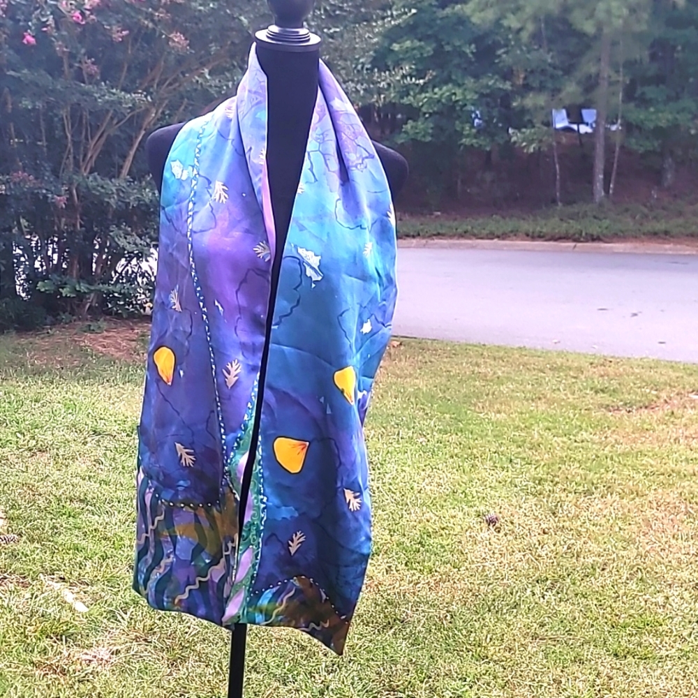Annabelle Stein Scarf 100% Silk Handpainted Silk Charmeuse